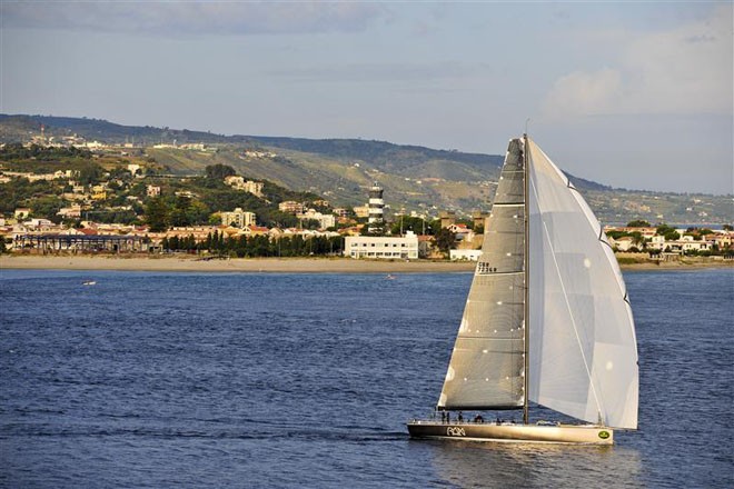 RÁN passing through the Strait of Messina with Capo Peloro lighthouse in the background - Rolex Middle Sea Race 2011 ©  Rolex/ Kurt Arrigo http://www.regattanews.com